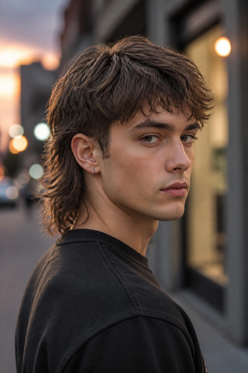 Three-quarter portrait of a man with loose modern mullet and soft layers