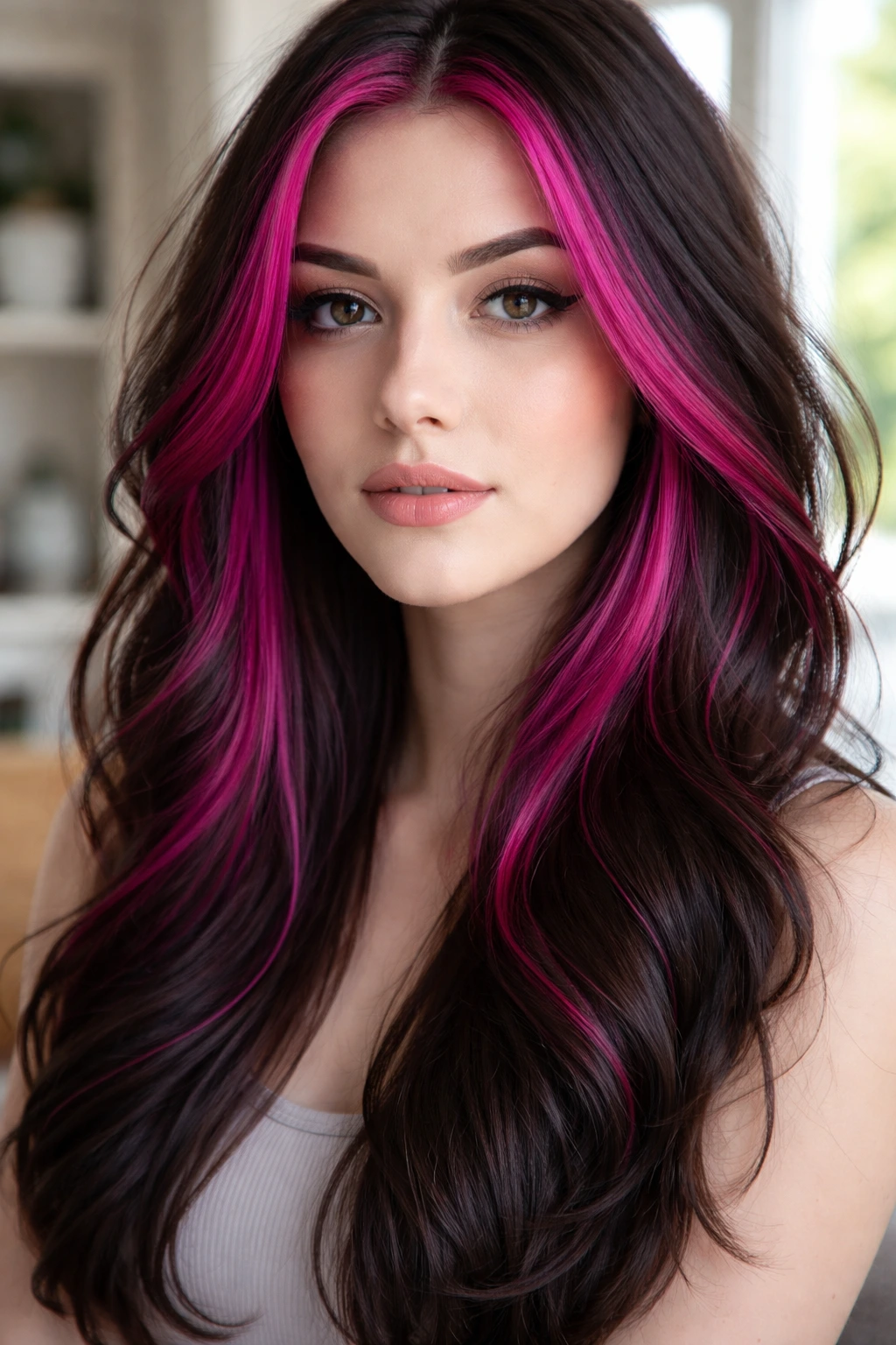 Magenta face-framing strands around the face.
