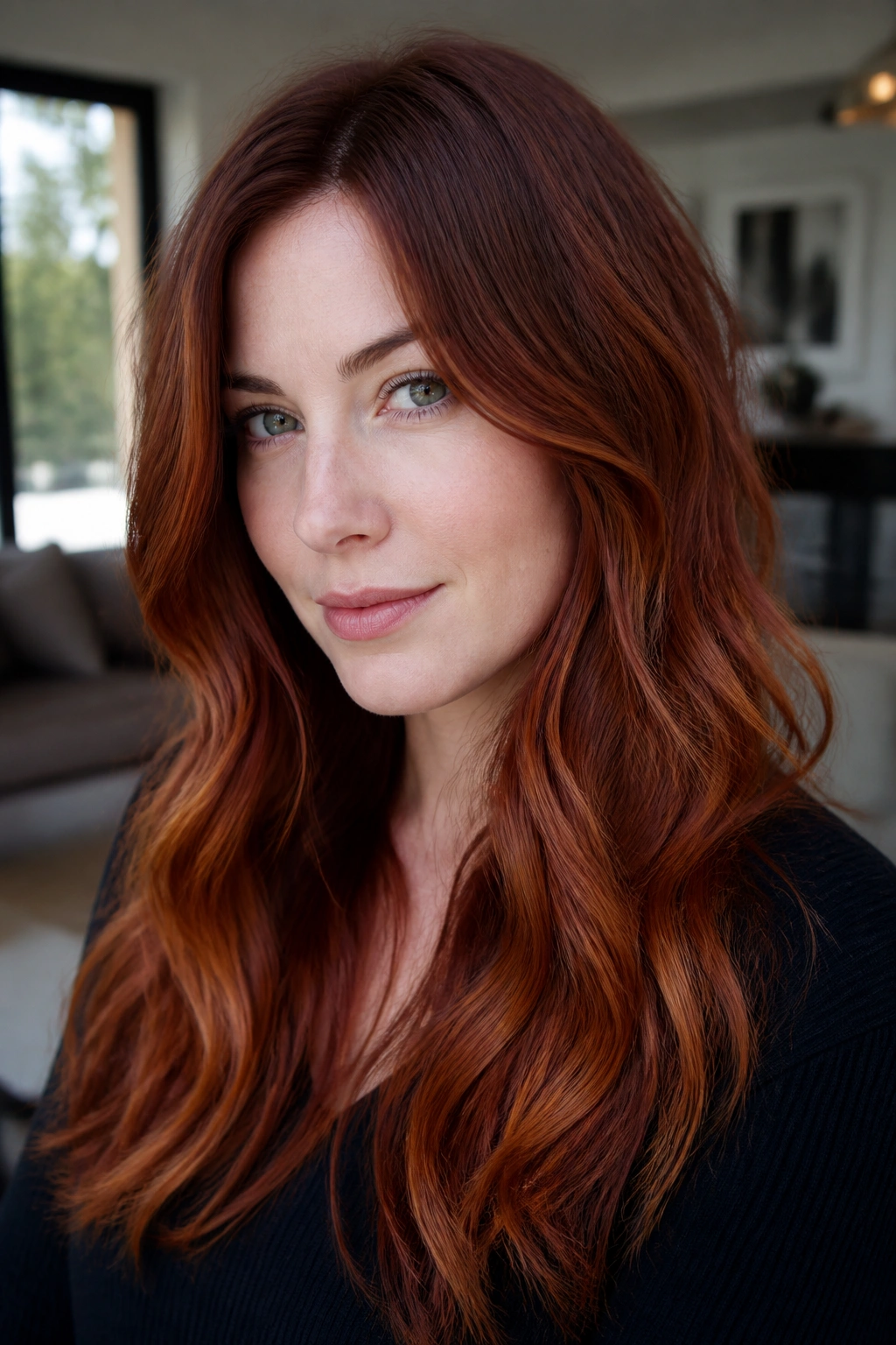 Portrait of a woman with mahogany ginger melt hair