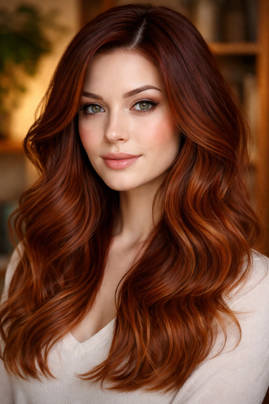 Close-up of a real woman with Mahogany Ginger Melt hair