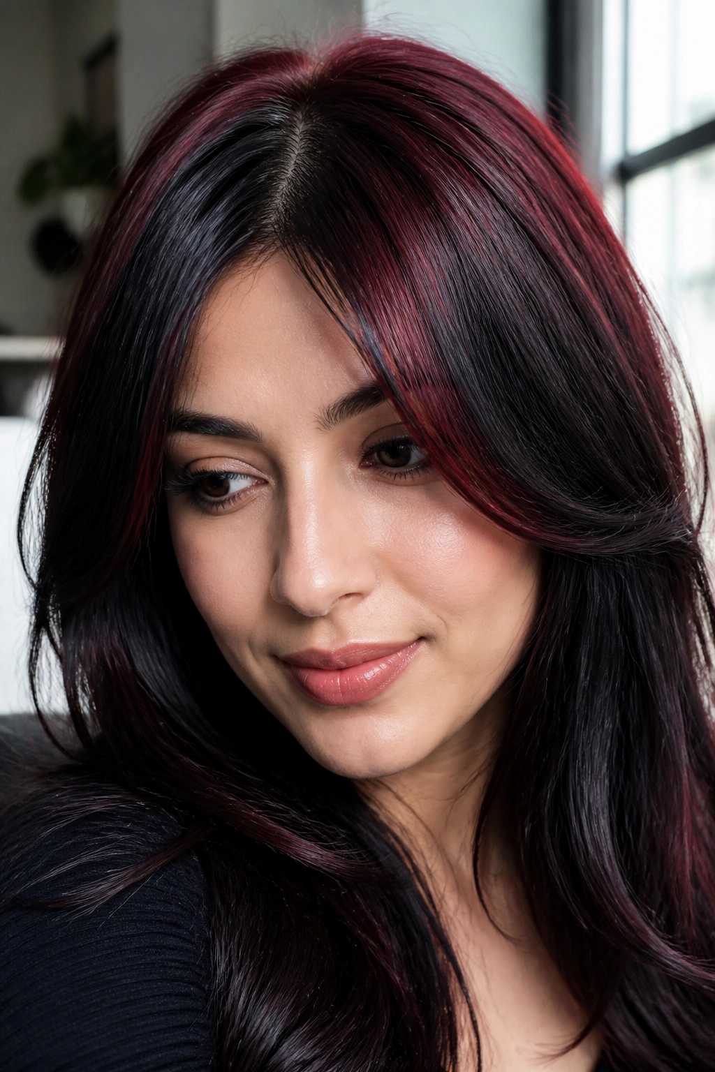 Maroon halo highlights around the crown