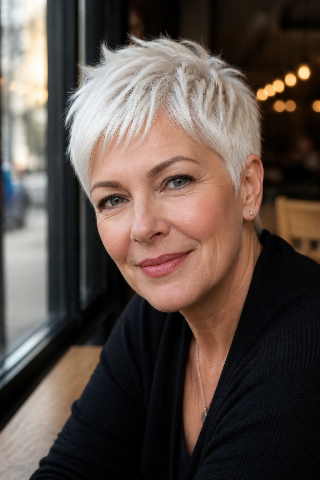 Portrait of a person with a matte white crop and piecey texture in natural light