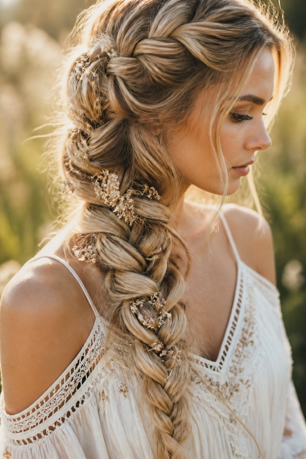 Close-up of mermaid braid on a real person