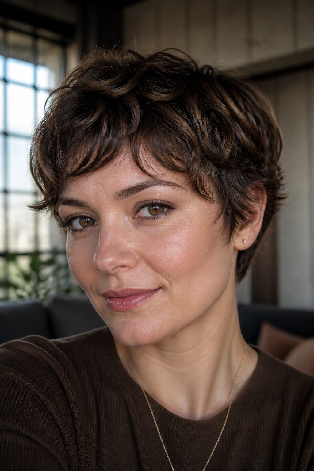 Close-up of a real woman with a micro-layer crop
