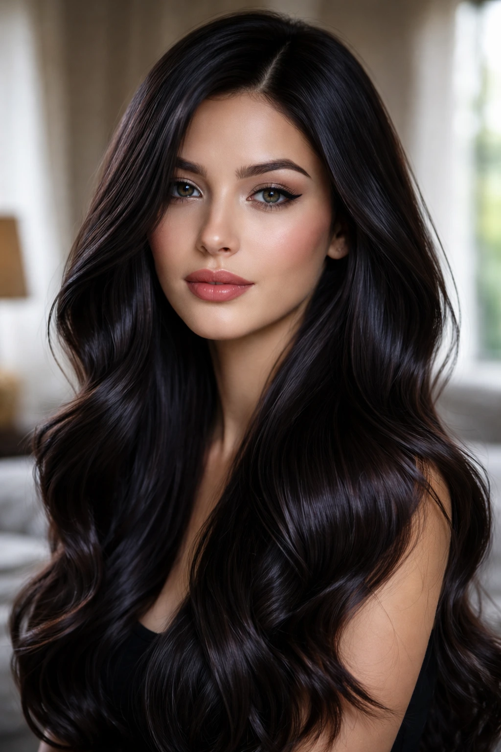 Close-up of Midnight Cocoa ash-brown hair on a real person under natural window light