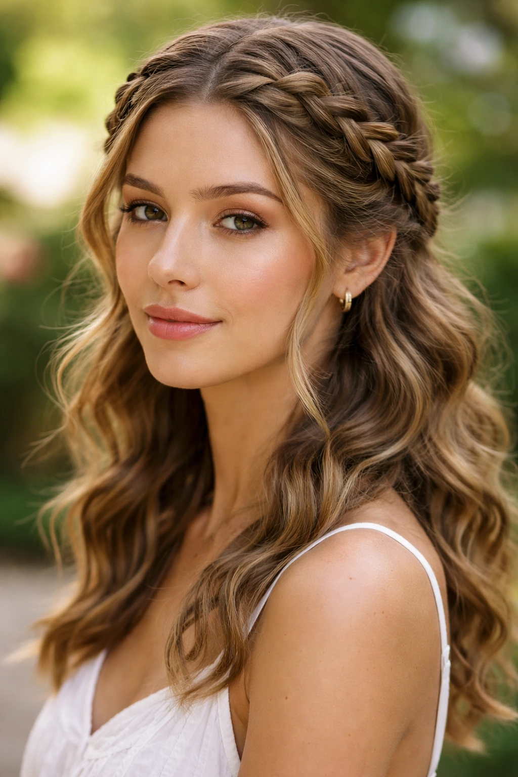 Milkmaid Braids hairstyle on a real woman across the crown