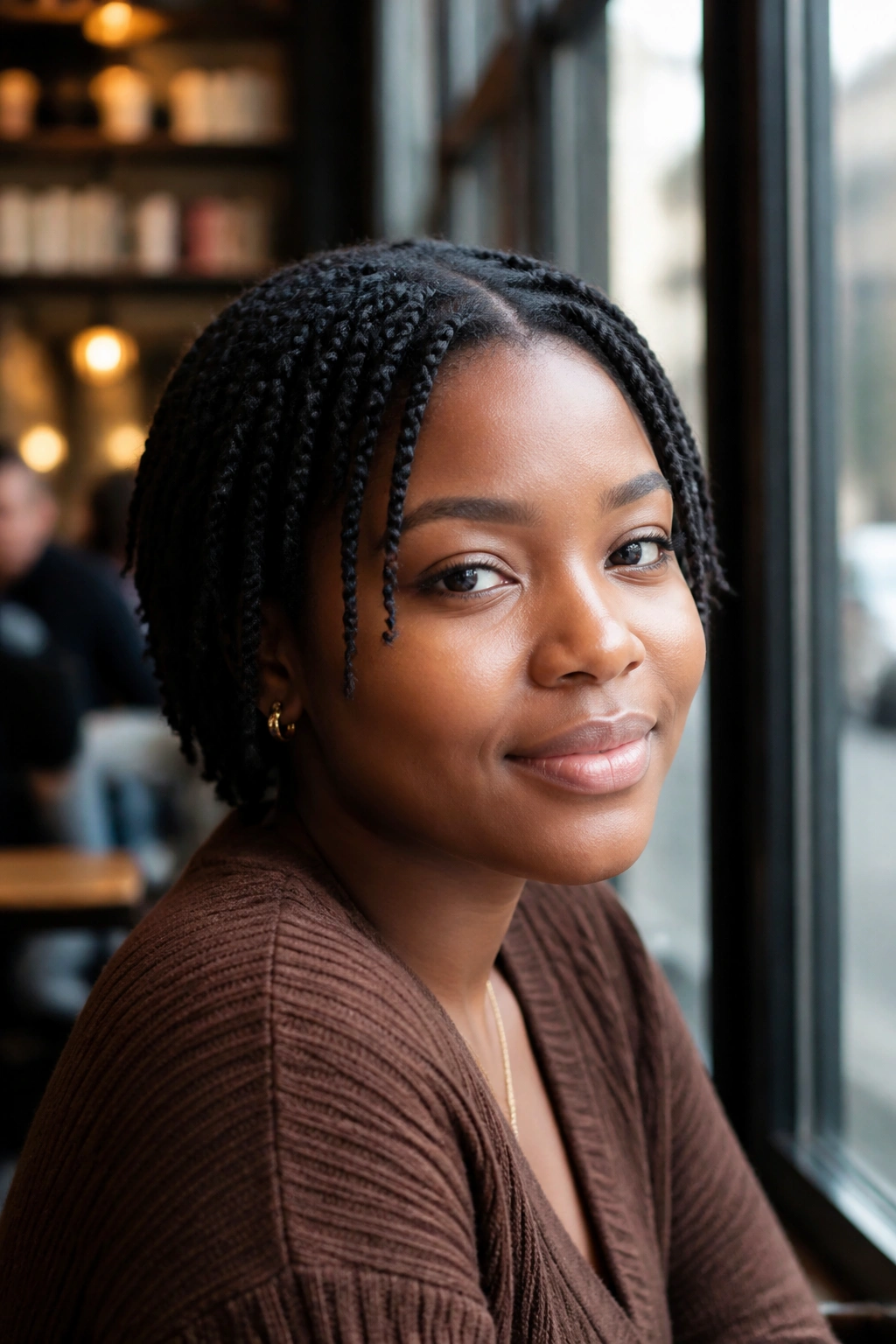 Close-up of a person with mini twists close to the scalp.
