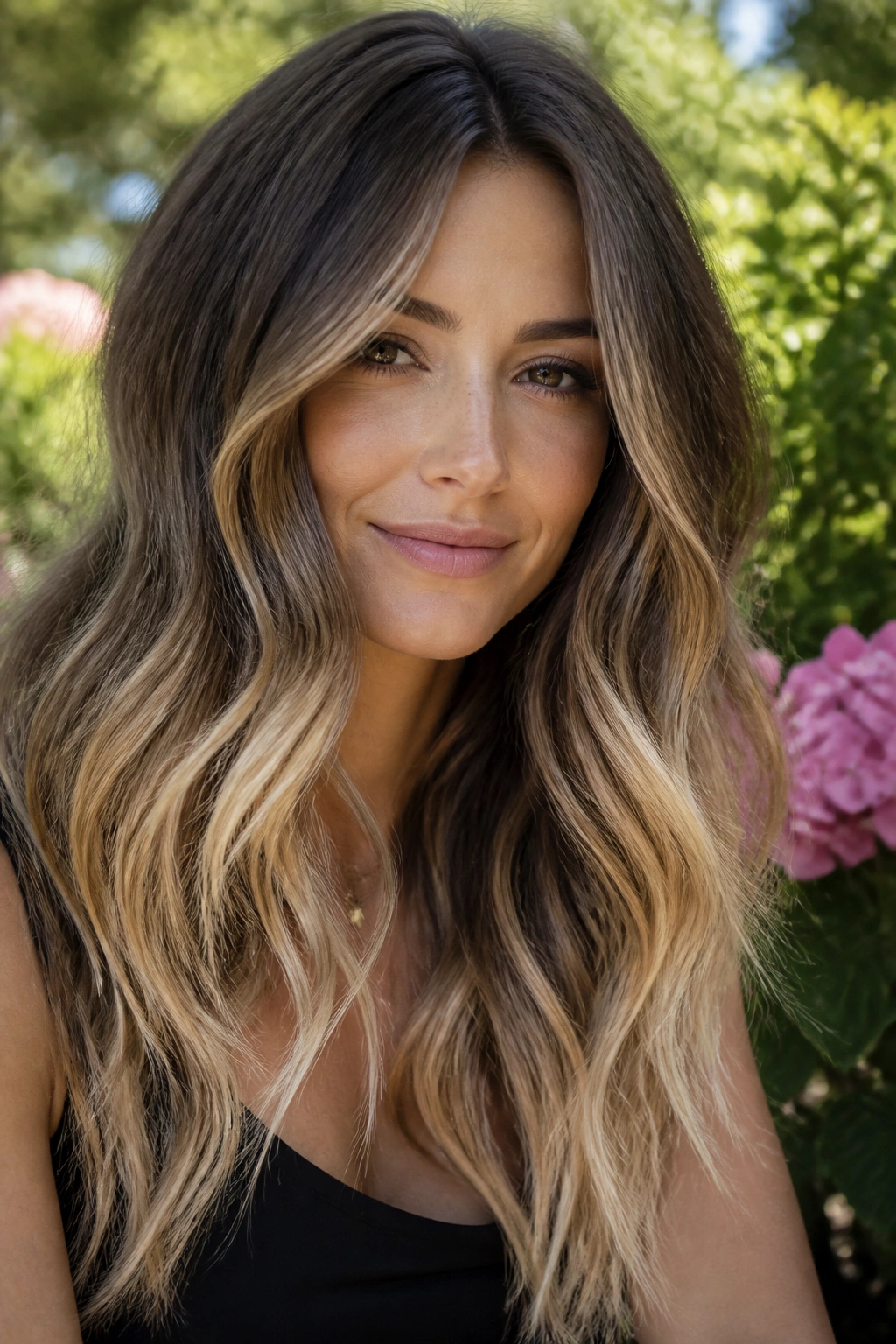Portrait of mocha bronde hair with bright blonde ends on a real person