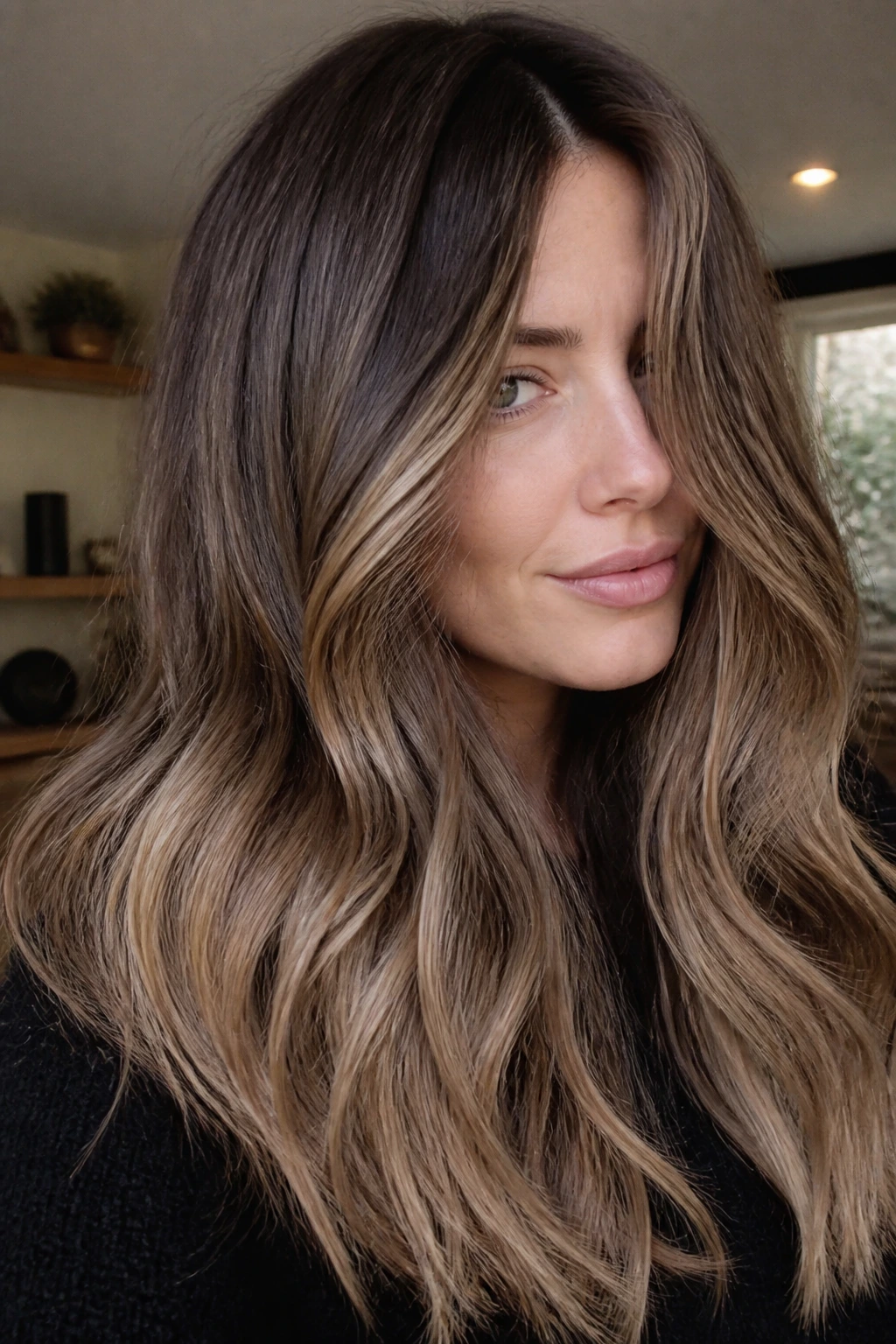 Real-person portrait showing mocha melt with airy caramel tips