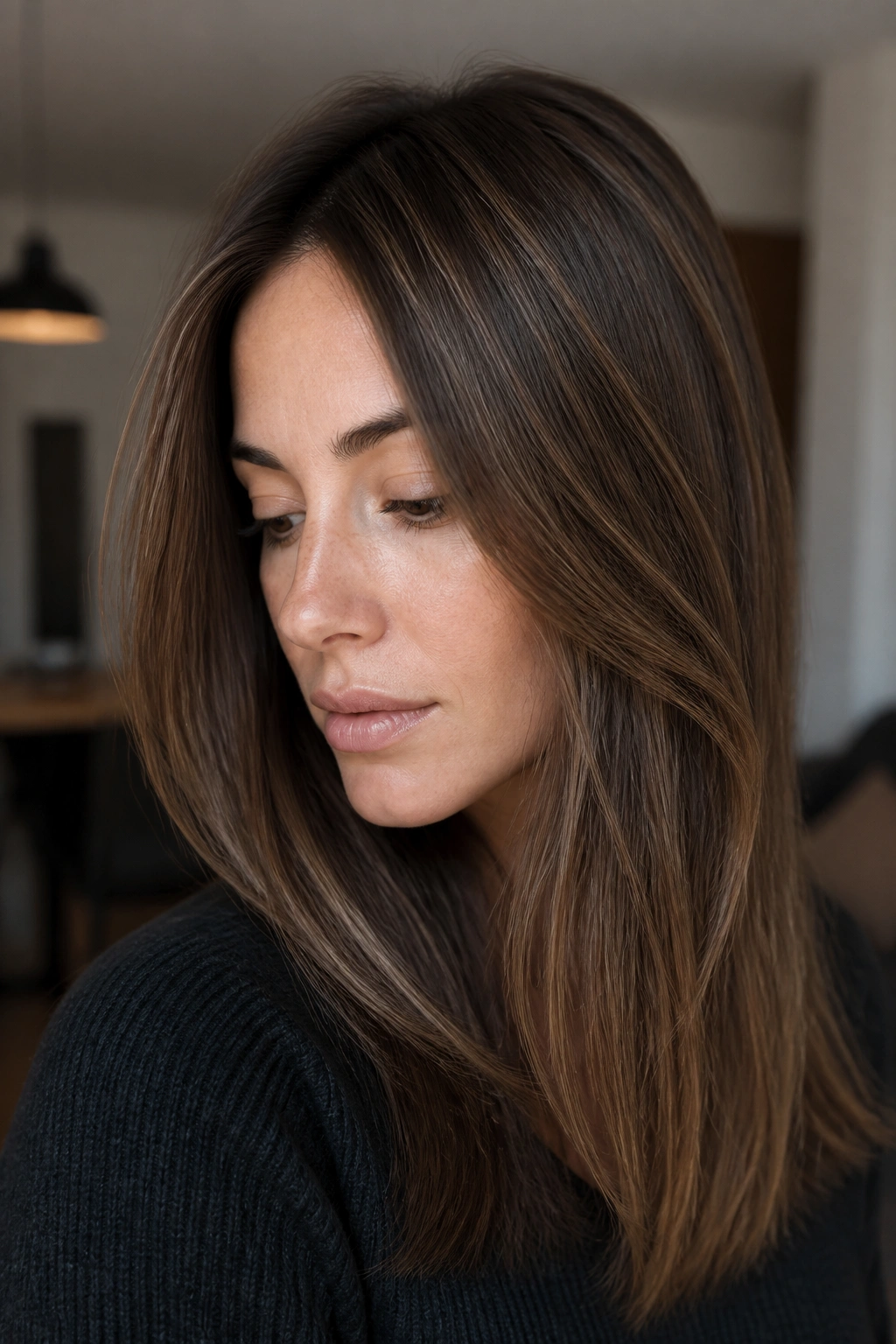 Fine hair with mocha veil lowlights creating natural density