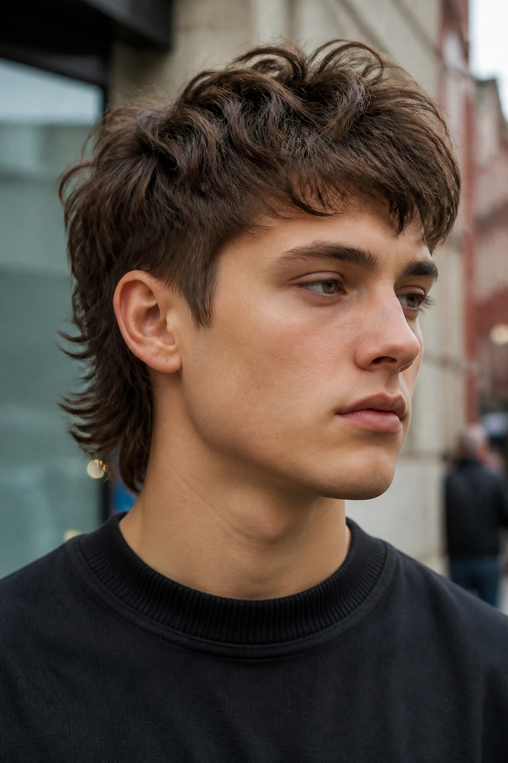 Portrait of real person with modern mullet and soft edges