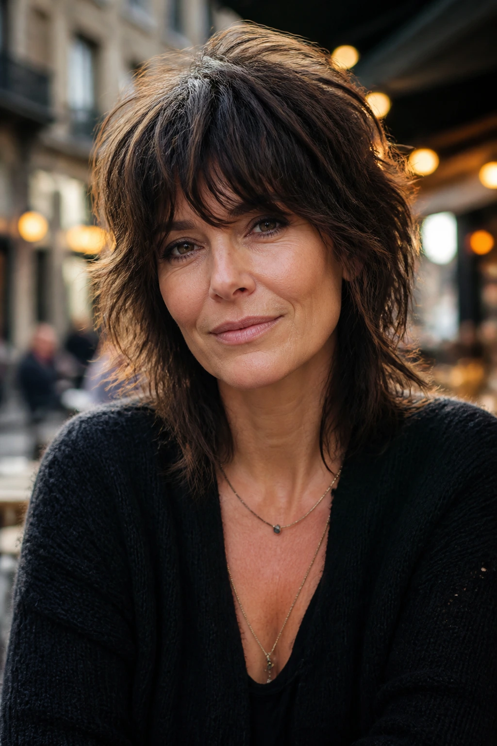 Real woman with modern wolf cut outdoors, portrait