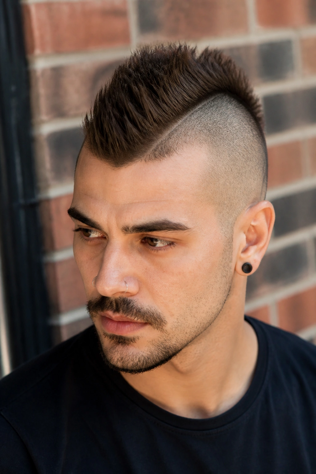 Portrait of real person with mohawk strip and tapered sides