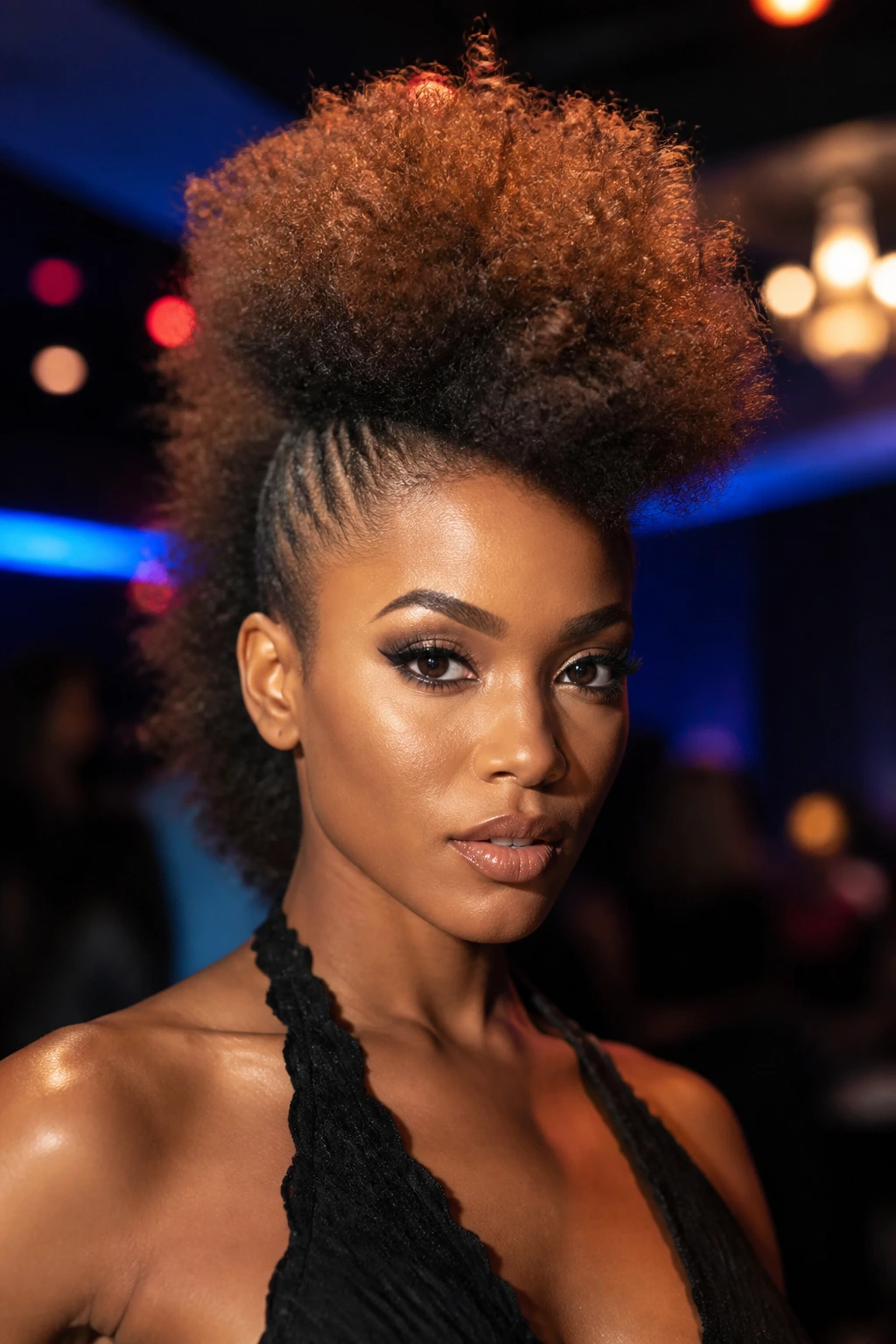 Close-up portrait of a person with mohawk frohawk inspired by Mohican