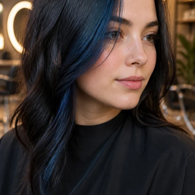 25 Blue Black Highlights for Round Faces