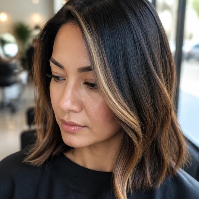25 Caramel Black Highlights for Round Faces
