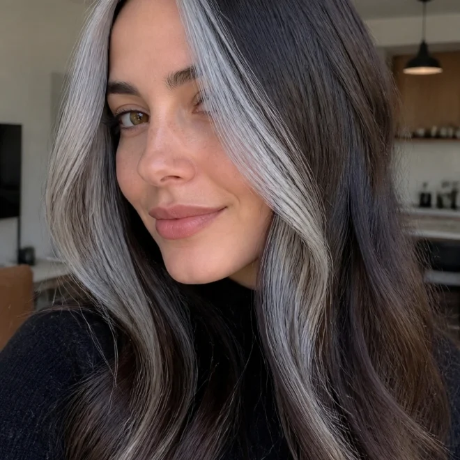 28 Brunette Silver Highlights for Brown Hair