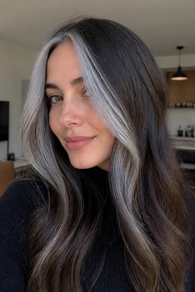 28 Brunette Silver Highlights for Brown Hair