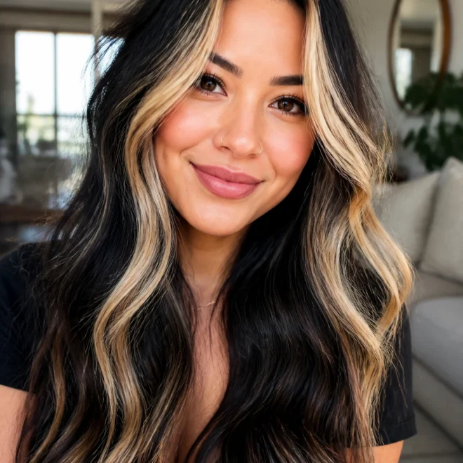 30 Blonde Black Highlights for Round Faces