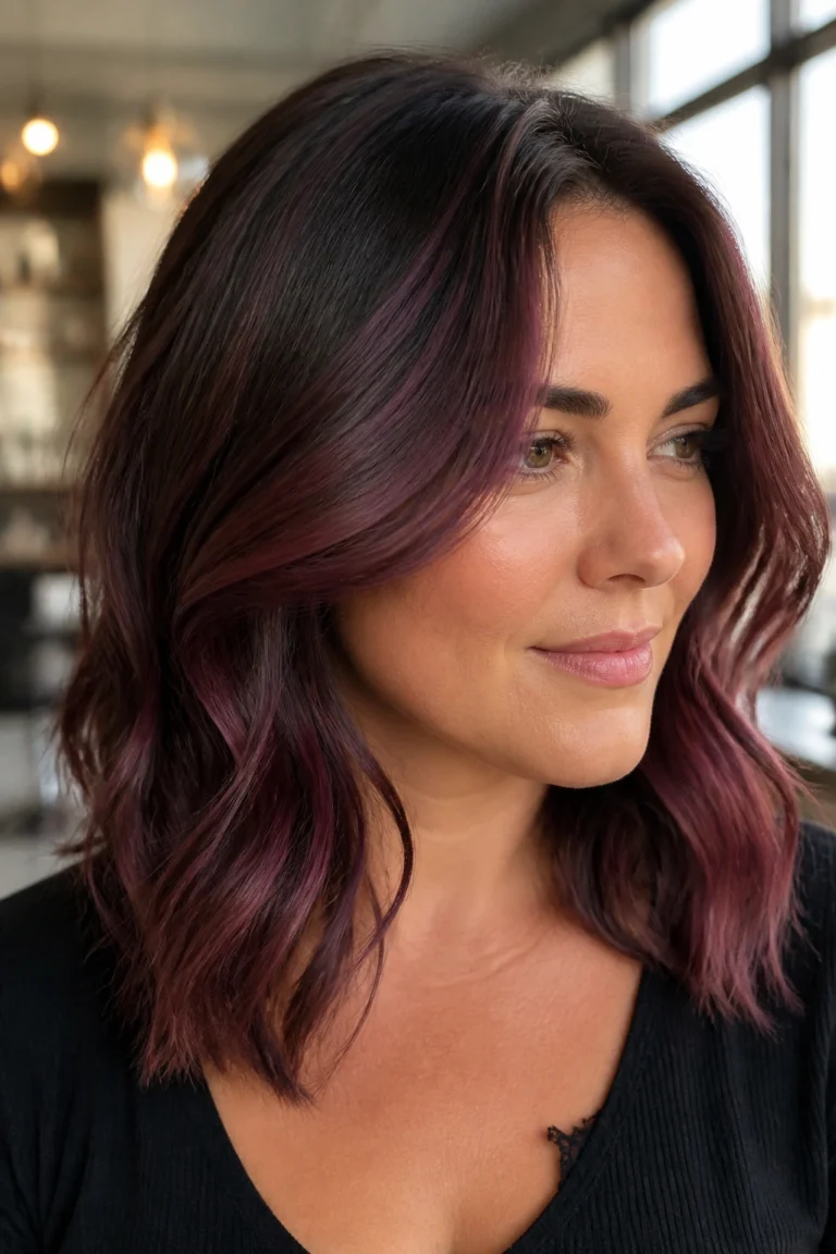 30 Purple Brown Highlights for Round Faces