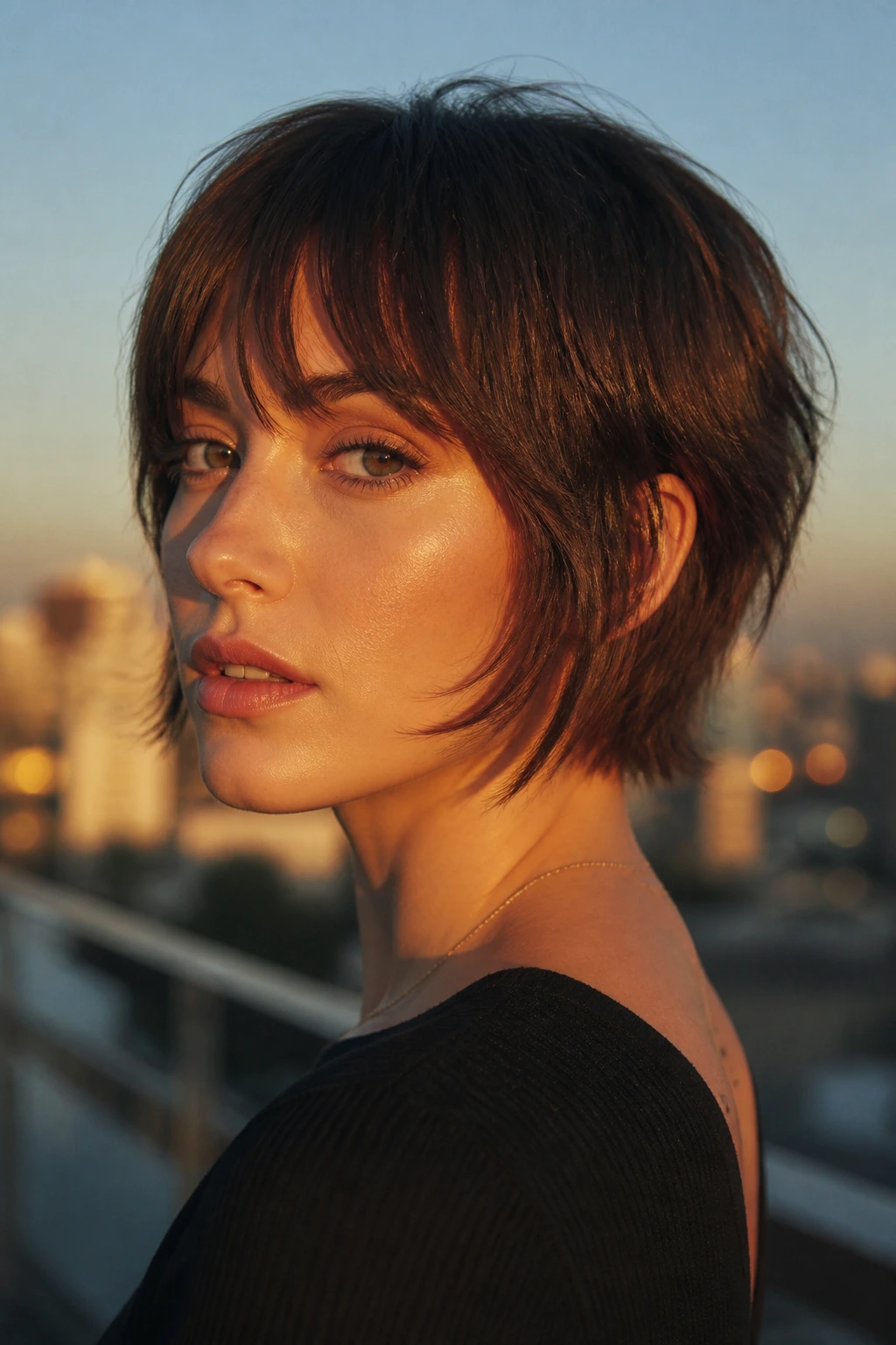 Real woman with a mullet bob showing short back and jaw-length front