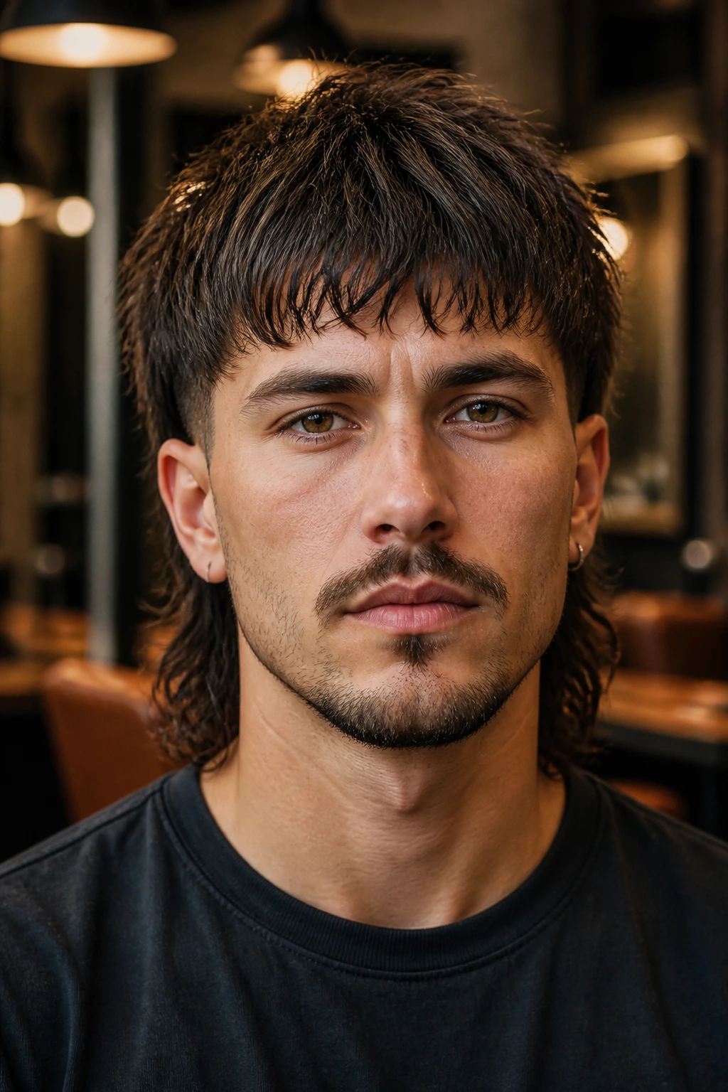 Mullet fringe close-up portrait showing front piecey bangs and longer back