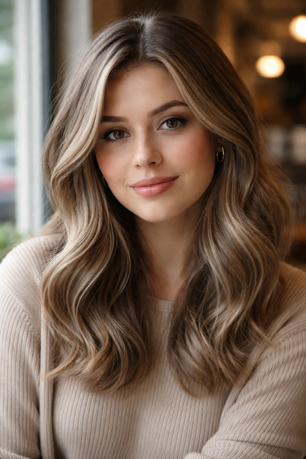 Portrait of a real woman with mushroom blonde hair in moody natural light