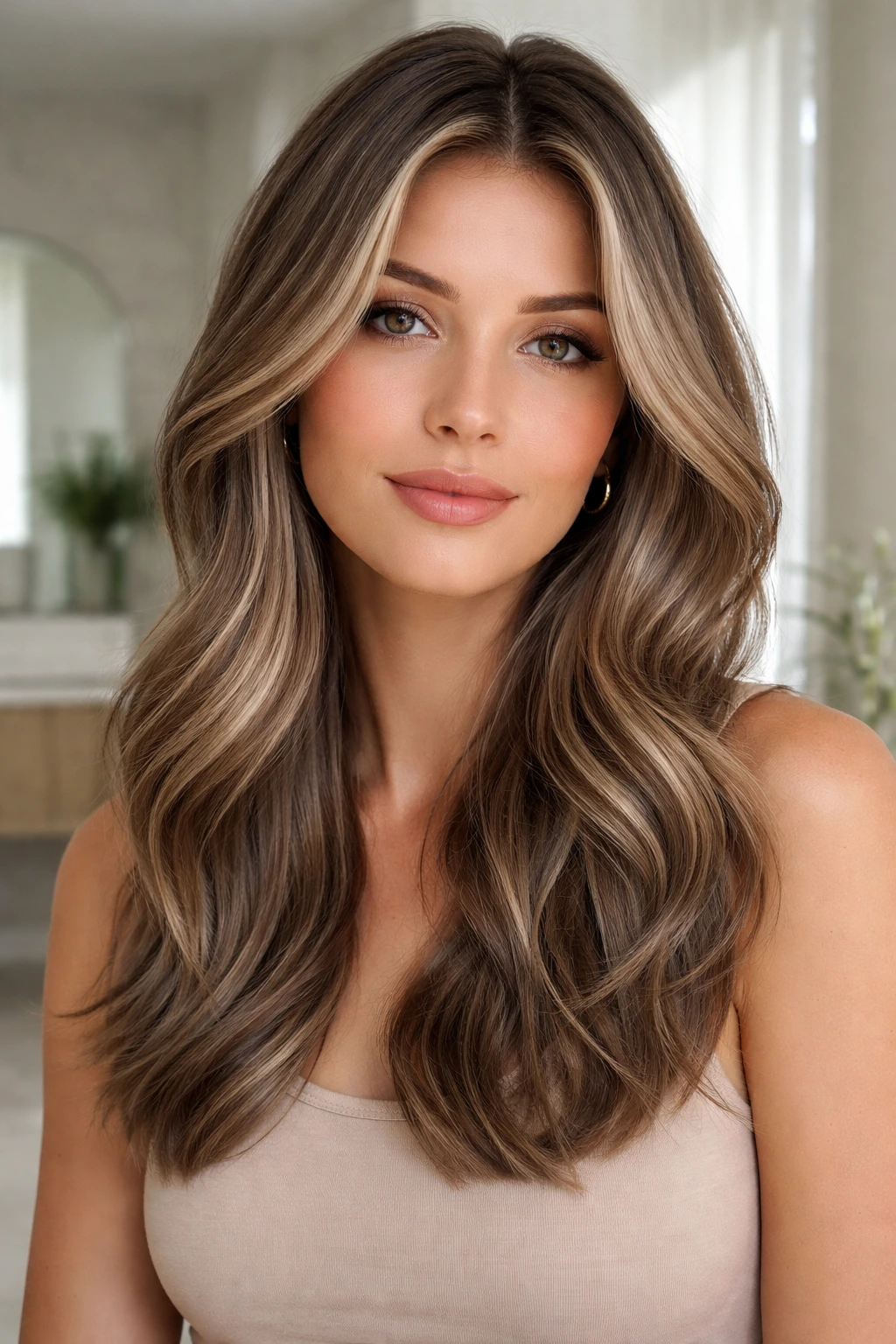 Close-up of a real woman's mushroom blonde hair in taupe tones.