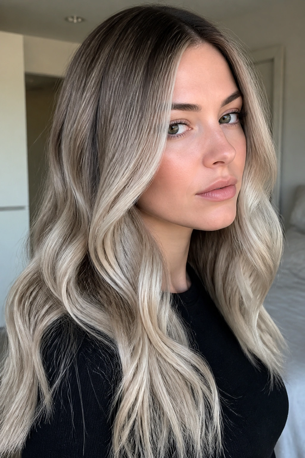 Portrait of a person with mushroom blonde melt hair