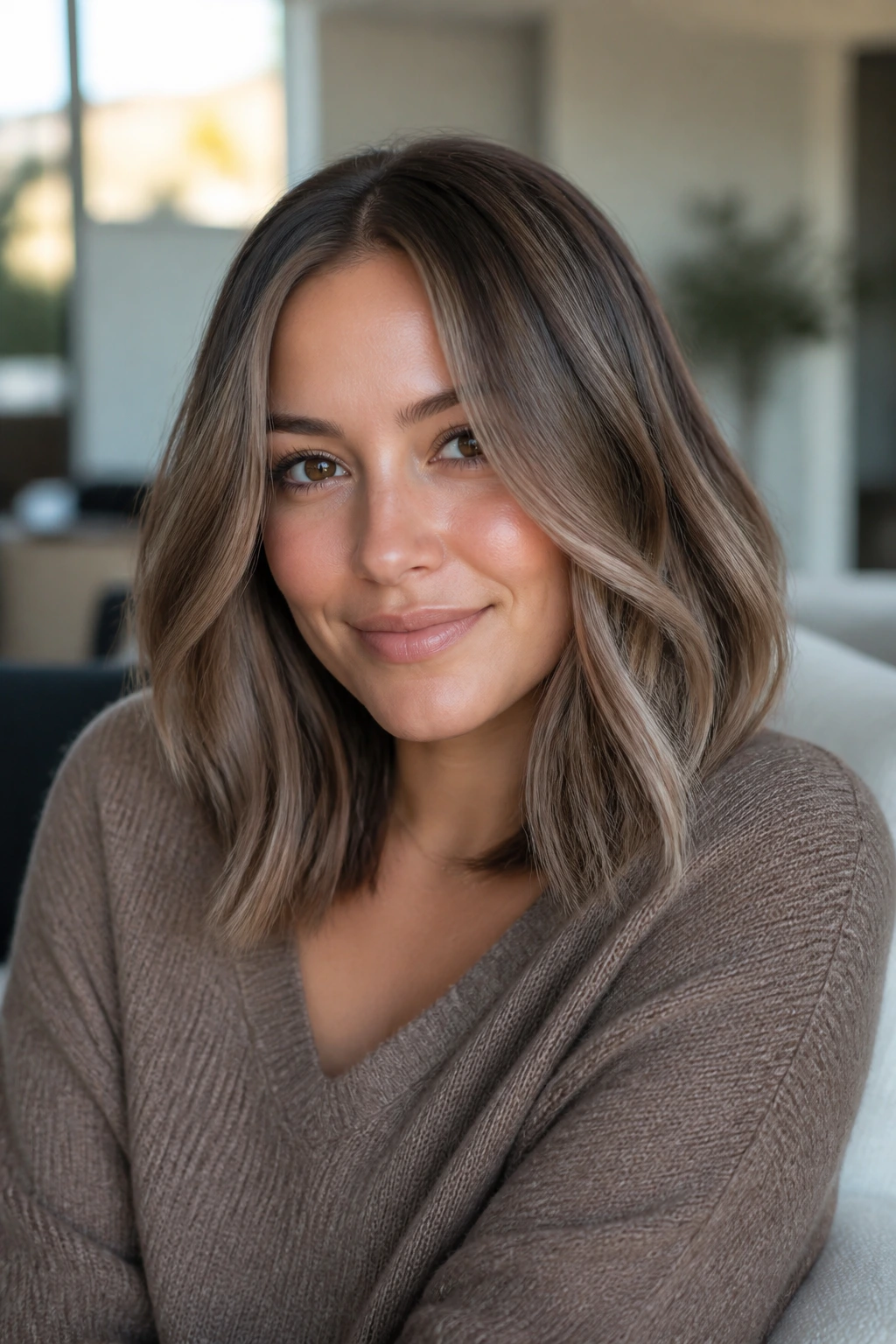 Woman with mushroom brown dimension hair