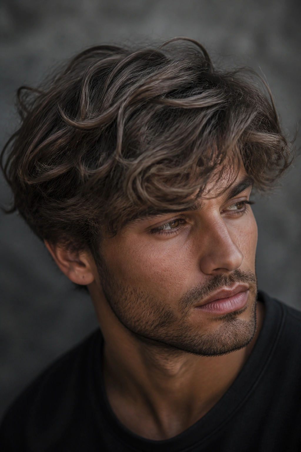 Portrait of a man with mushroom brown highlights in smoky finish