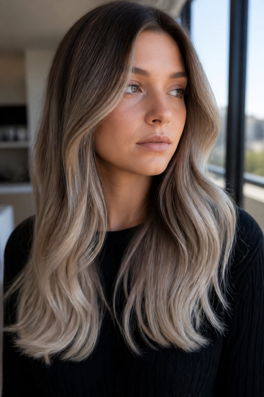 Portrait showing mushroom brown ombre with pearl ends
