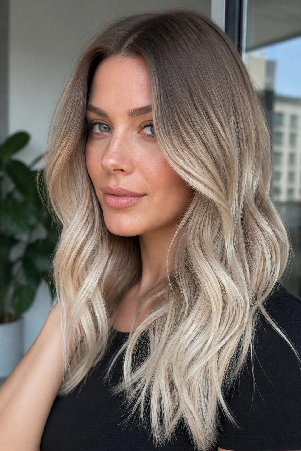 Real woman with mushroom to ice blonde ombré hair