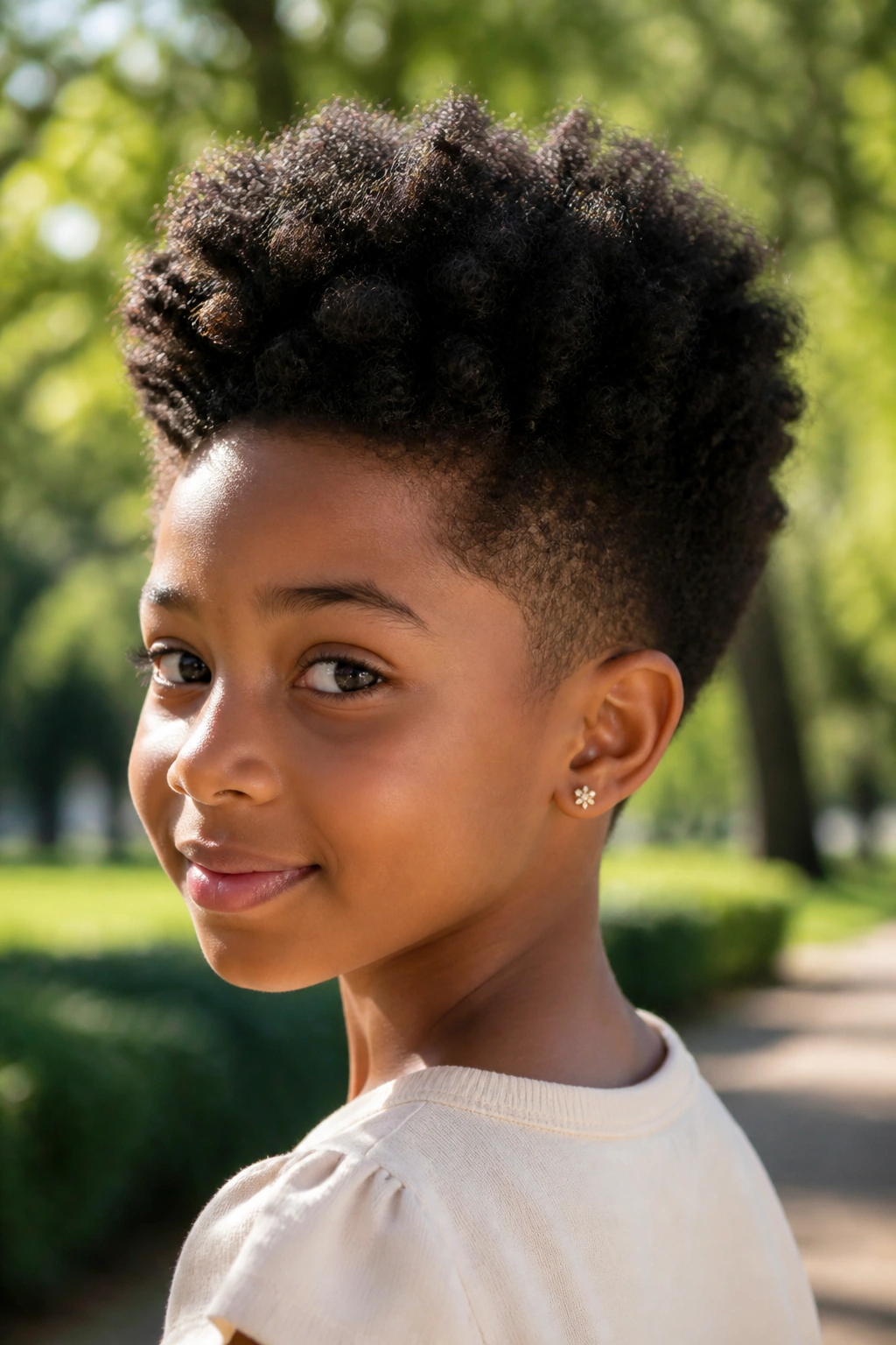 Portrait of a girl with natural afro taper in a sunny park