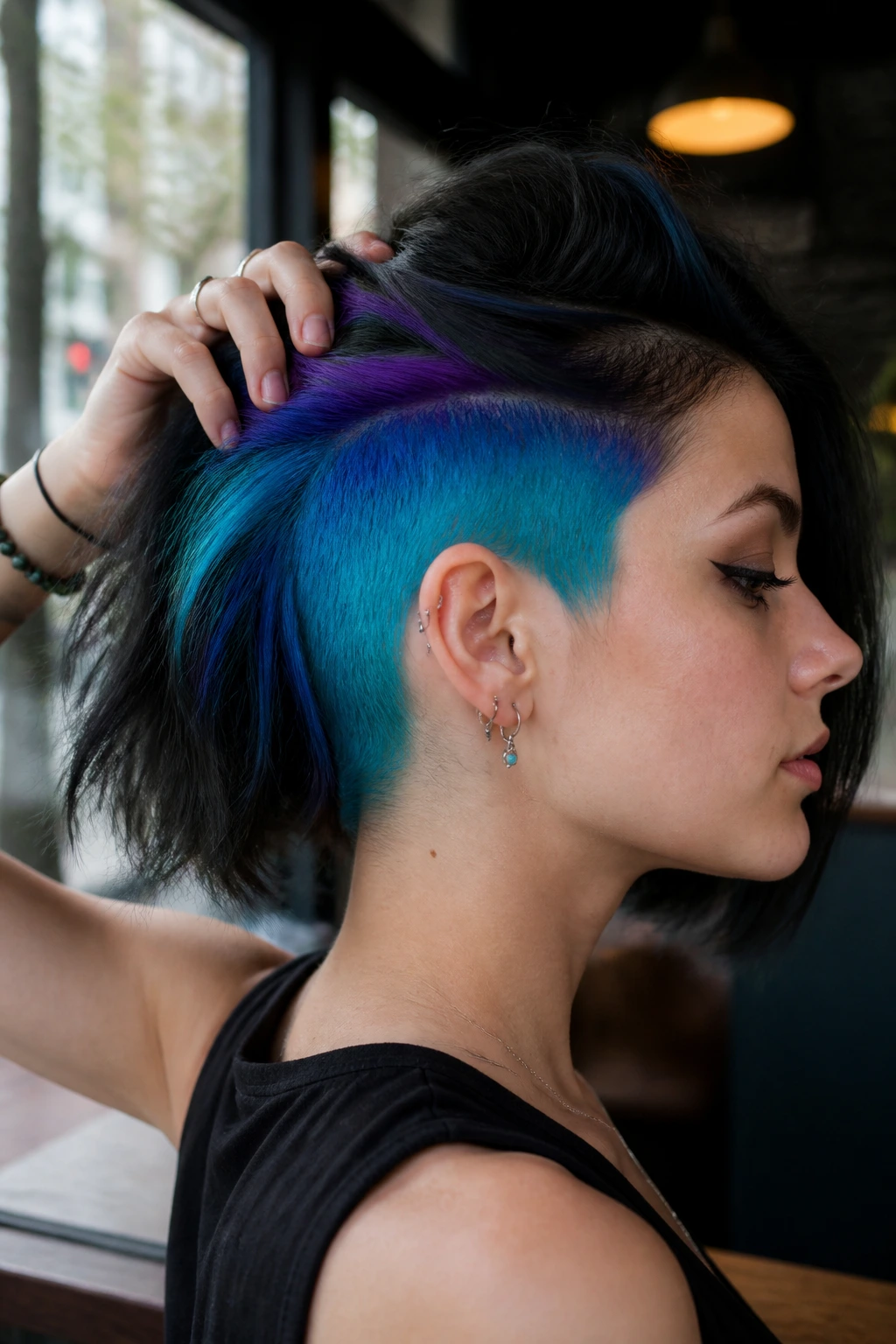 Neon Lagoon Undercut with teal blue violet undercut on real person