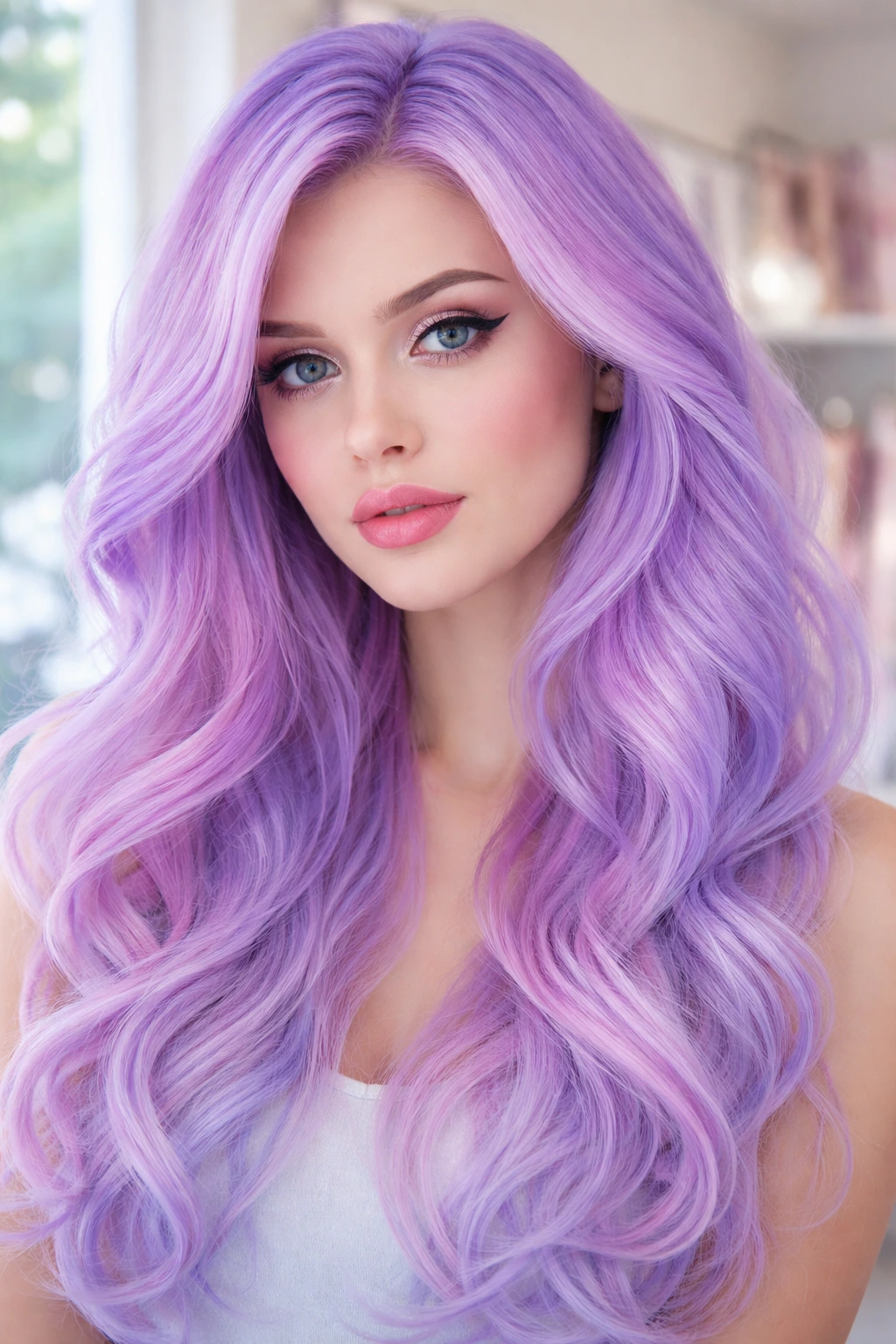 Close-up of cool-toned pastel orchid hair on a real person