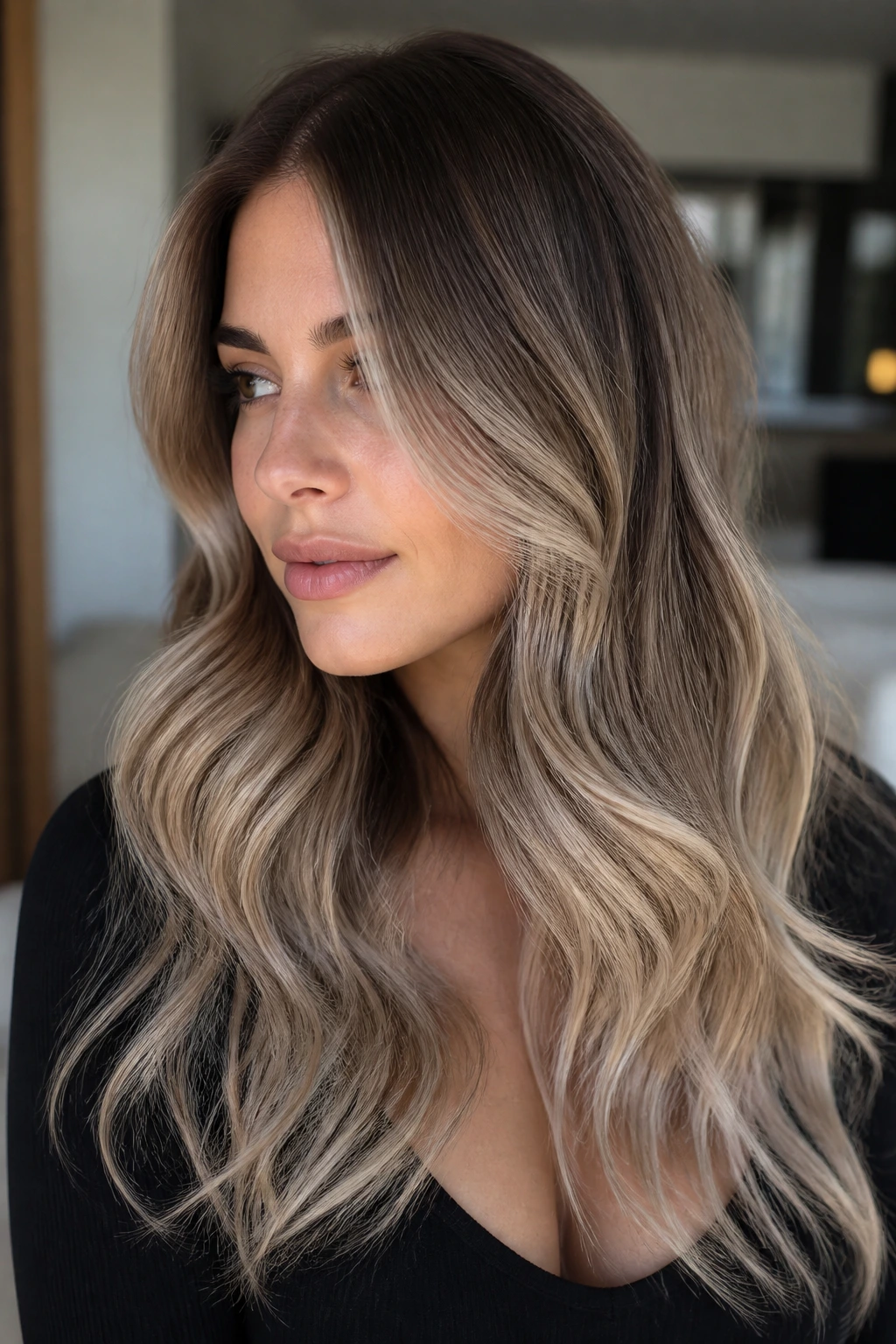 Neutral undertones hair with pearl beige balayage and soft sheen