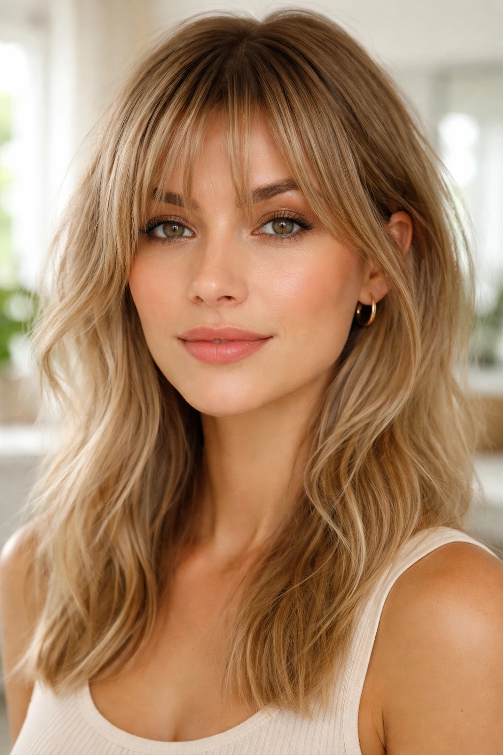 Close-up of piecey bangs creating volume on a real person