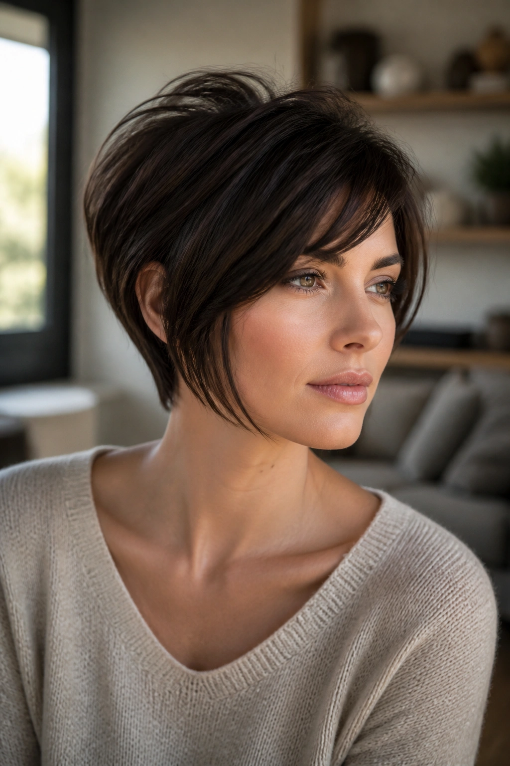 Portrait of a real person with deep mocha pixie bob hybrid