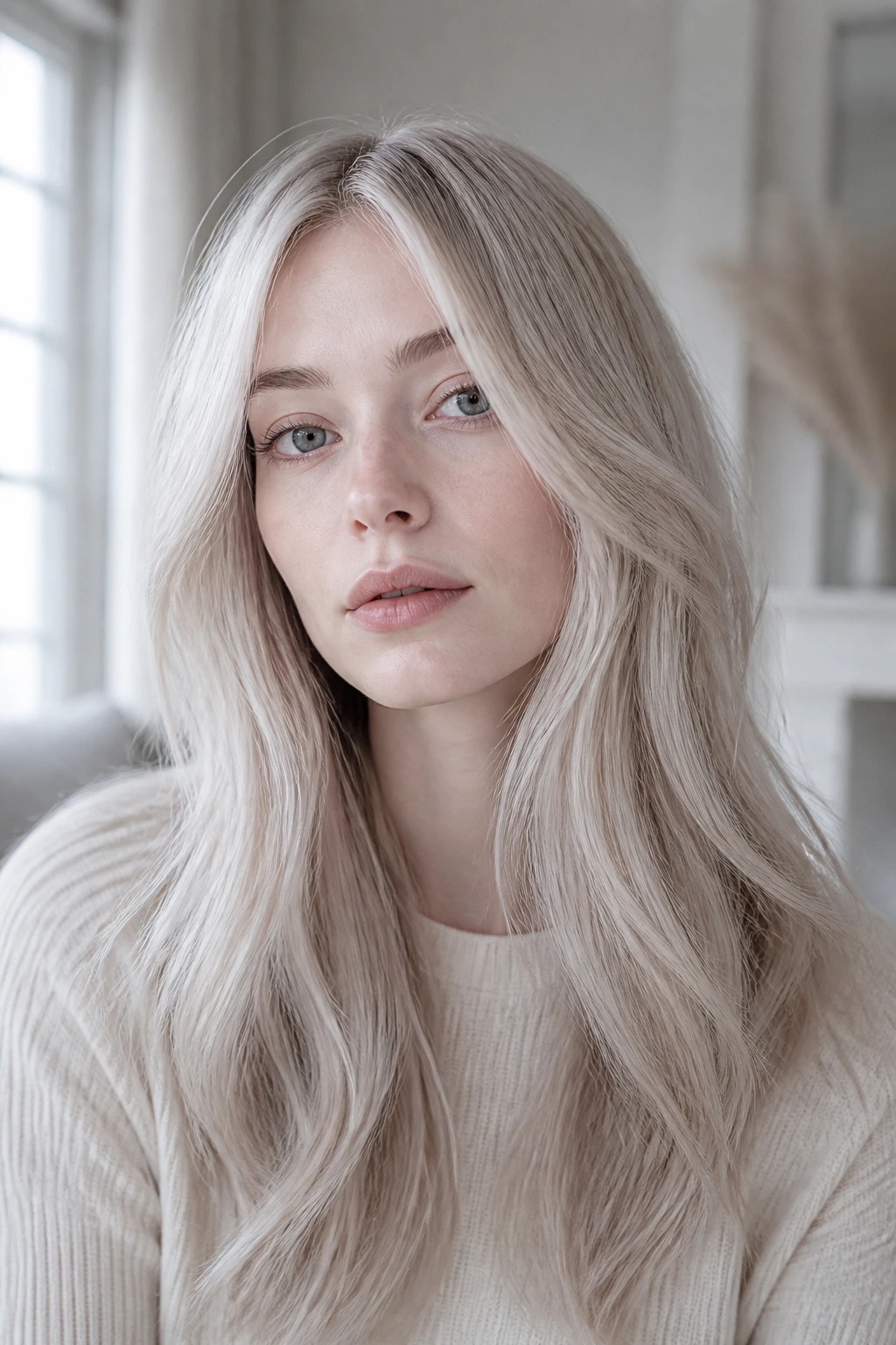 Close-up of platinum-beige blonde on very fair skin