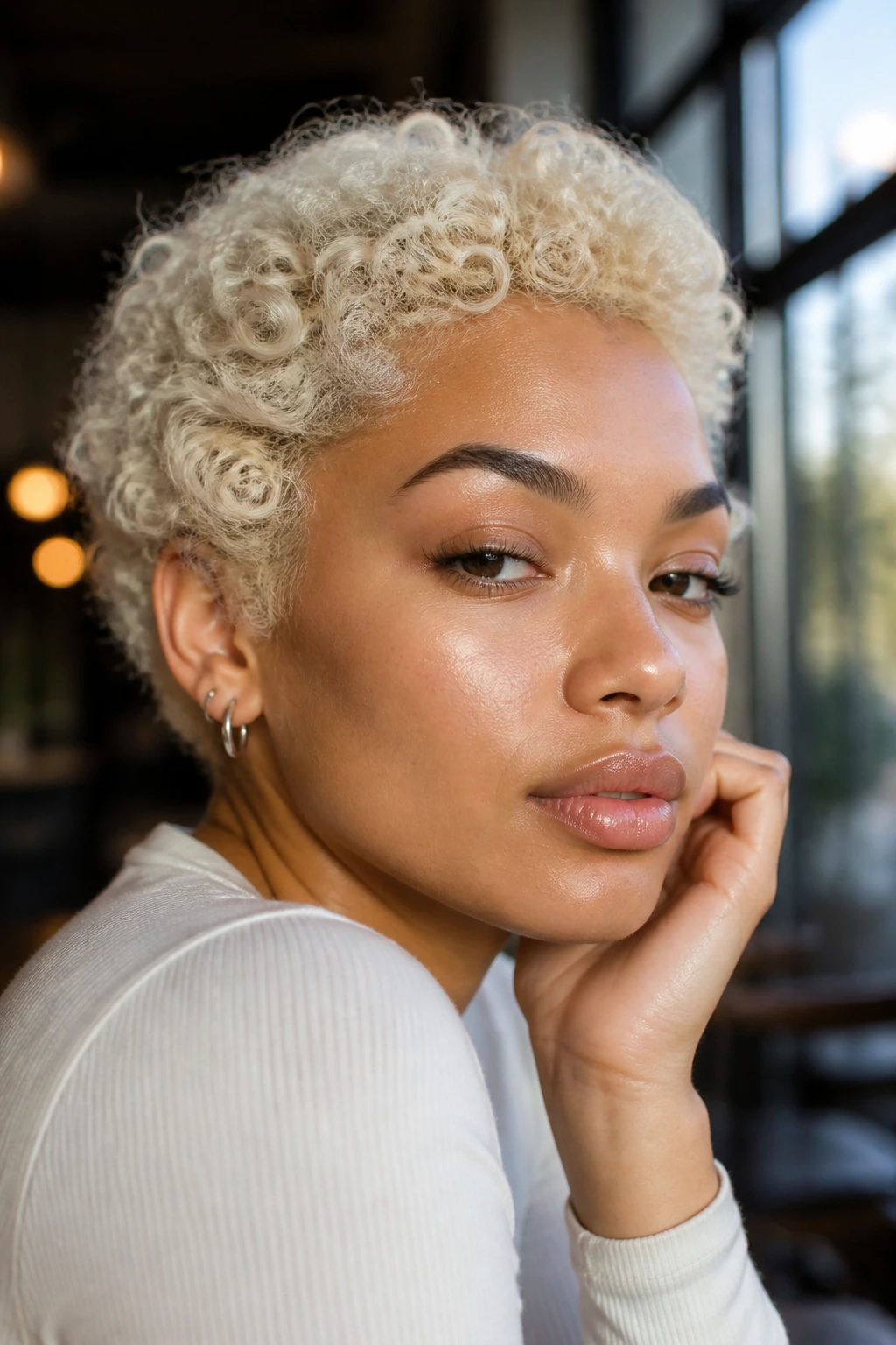 Close-up of platinum blonde hair on a real woman