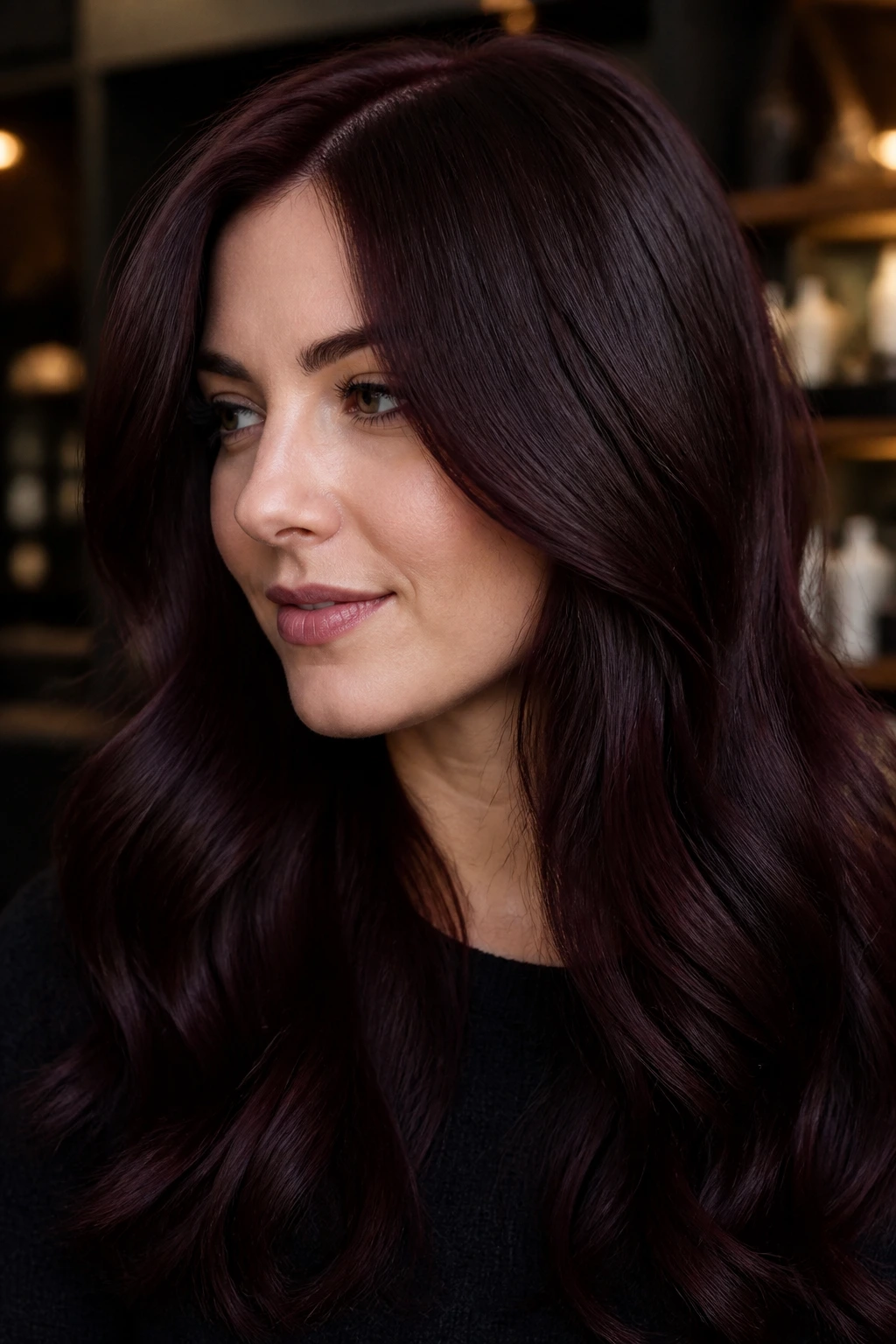 Real person with deep port wine burgundy hair all over