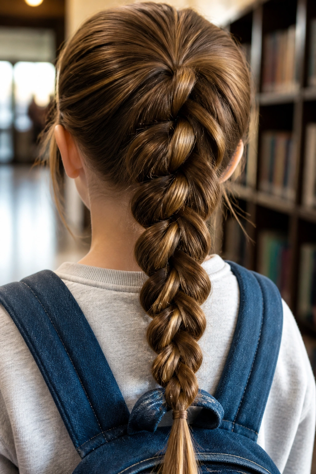 Back view of real student with full pull-through braid along the neck