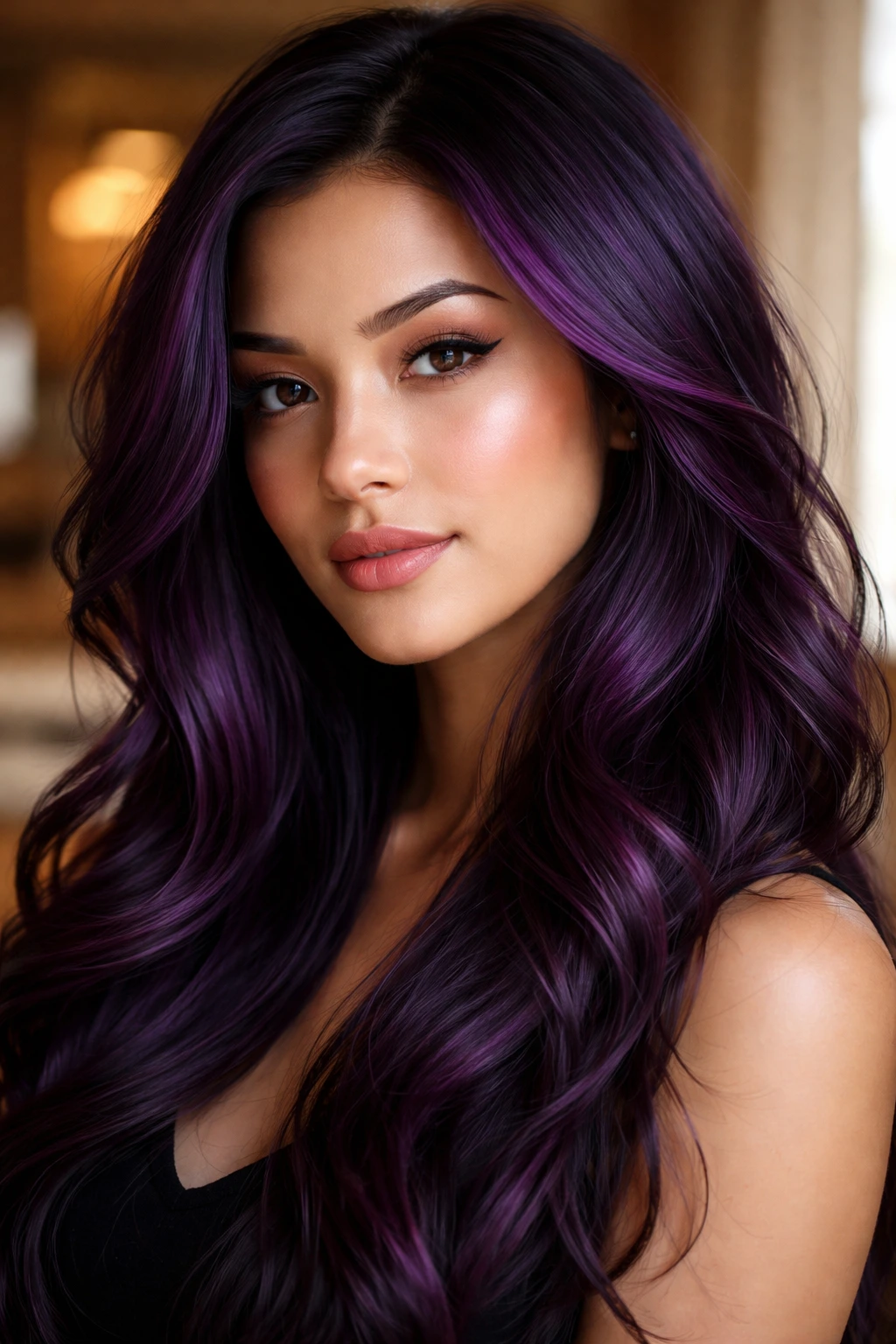 Close-up of a person with purple hair that flatters their skin undertone