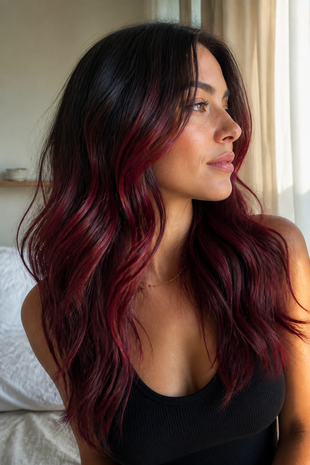 Long waves with raspberry highlights below the cheeks on a real person.