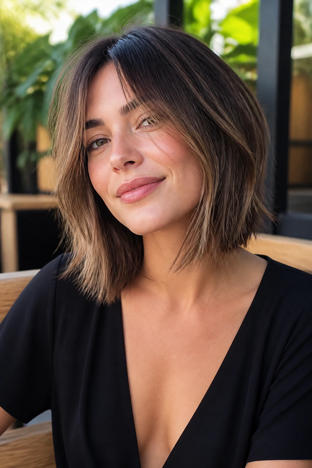 Razor-cut lob with airy texture on a real person