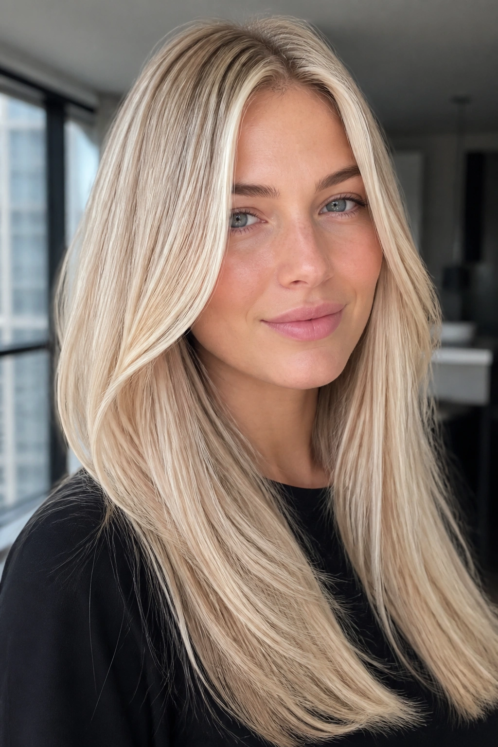 Close-up portrait of a woman with straight hair featuring razor-cut movement and tapered ends