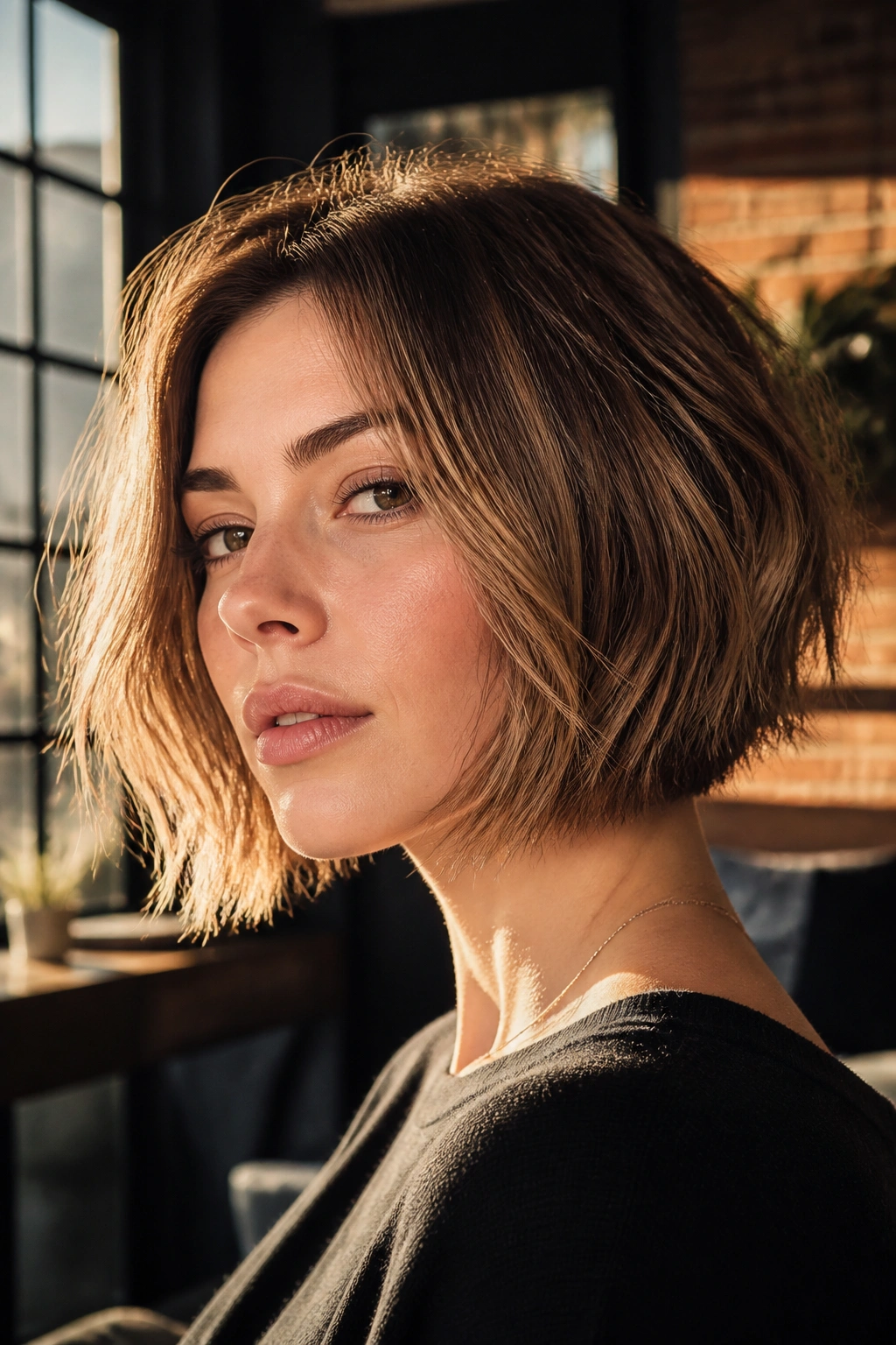 Real woman with razored textured bob