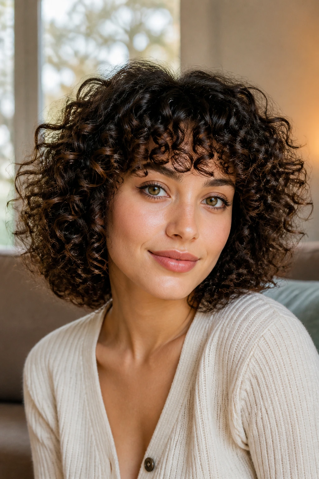 Close-up portrait of a real person with a balanced, even curl silhouette