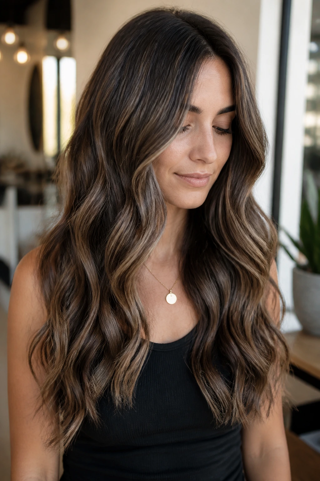 Real person with cool-toned ribbon balayage showing bold ash ribbons